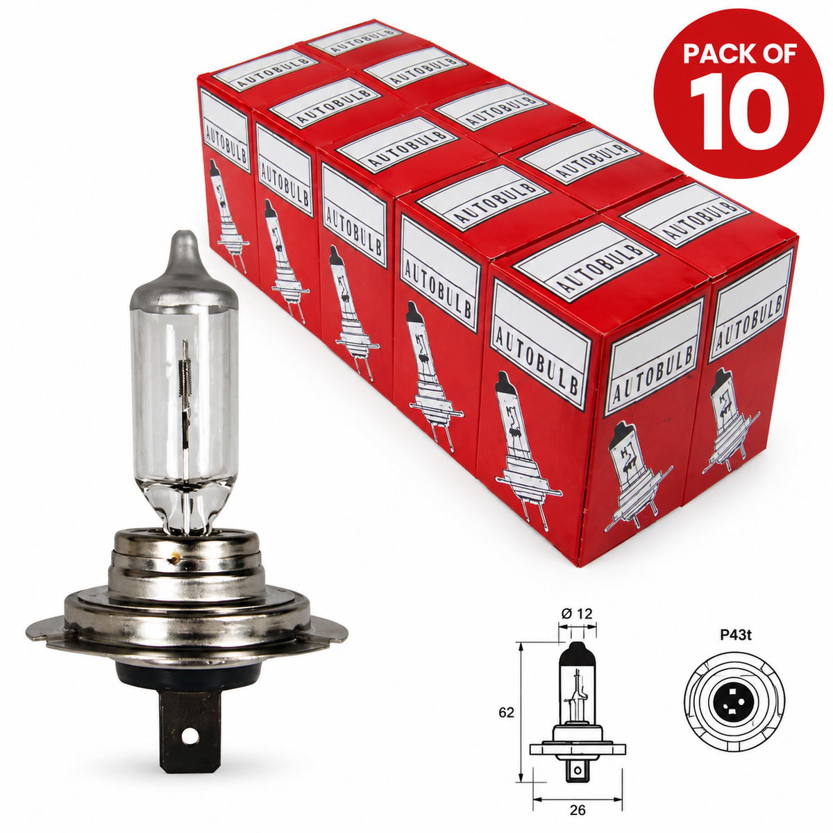 H7 477 Halogen Headlight Bulbs 12V 55W – Pack of 10