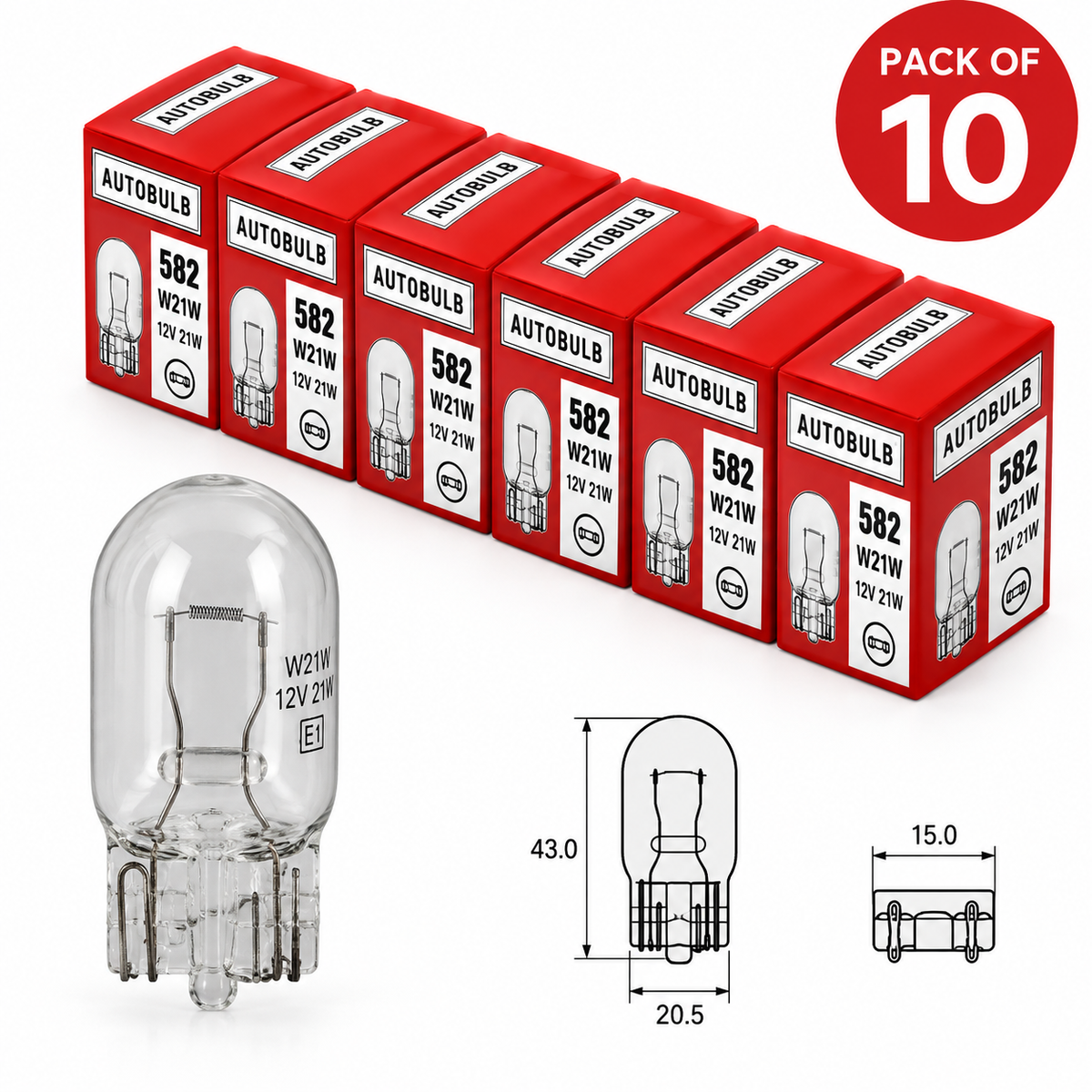 582 W21W 12V 21W Standard Replacement Bulbs – Pack of 10