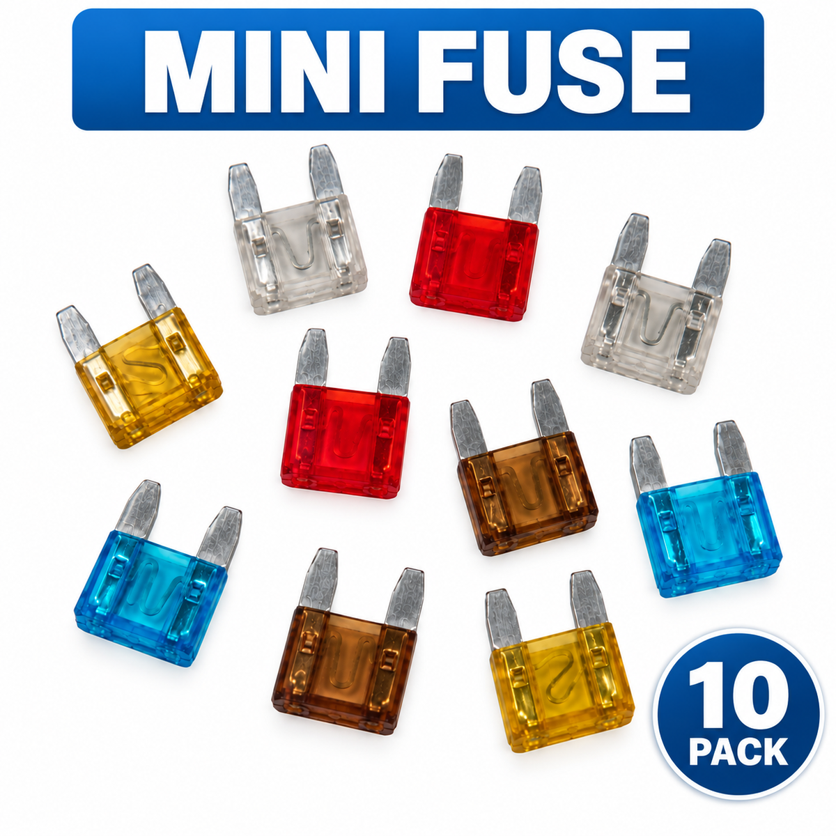 Mini Blade Car Fuses – Mixed Amp Assortment Pack of 10